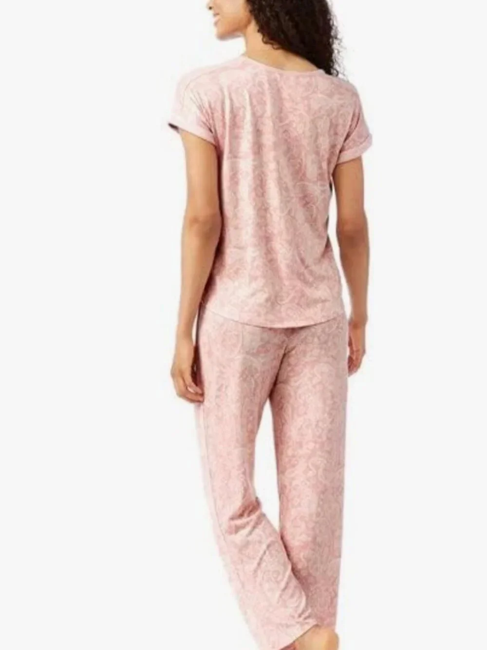 Lucky Brand Pajama Pink Paisley Short Sleeve Top & Matching Wide Leg Pants Set